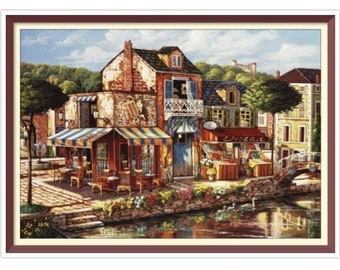 Street - Cross Stitch Pattern - PDF Counted Vintage  Full Cross Stitches - 4 Sizes