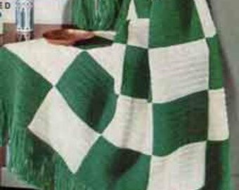 Vintage haakpatroon Afghaanse plaid grote ruit - Landhuisdecoratie - pdf-bestand