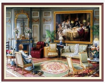 Living Room - Cross Stitch Pattern - PDF Counted Vintage  Full Cross Stitches - 4 Sizes