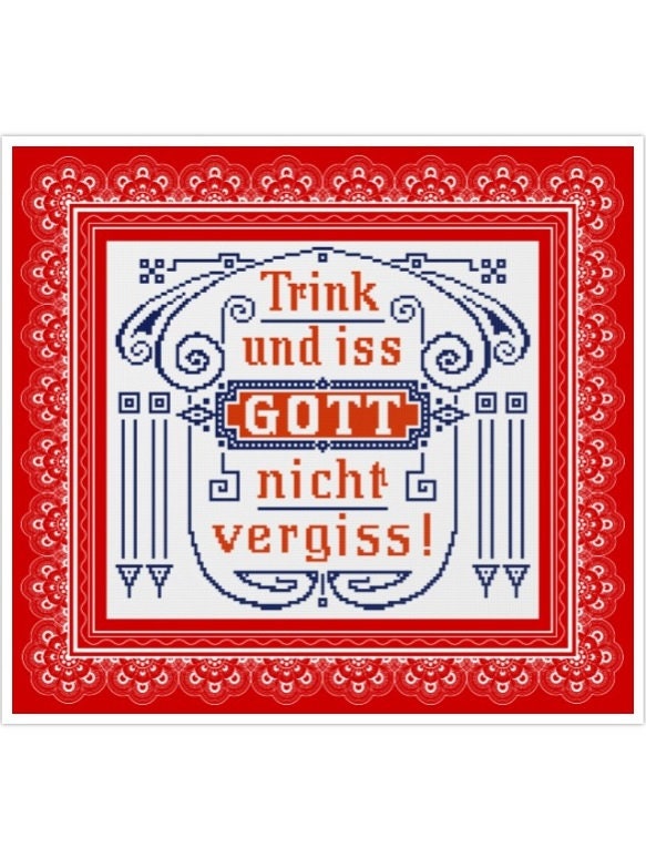 Slogan Cross Stitch Pattern Traditional German Maxims Vintage Sampler PDF Counted German Household Items Reproduction of 19th century