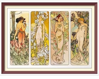 Patrón de punto de cruz 'Les Fleurs' de Alphonse Mucha (Descargar PDF)