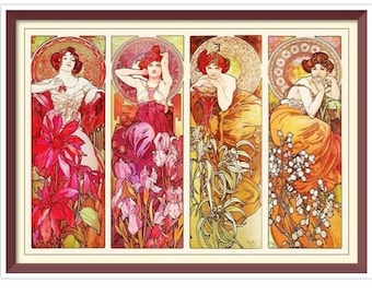 Alphonse Mucha: The Precious Stones Vintage Cross Stitch Pattern (PDF)
