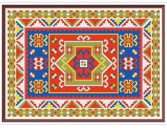 Doll House Carpet Cross Stitch Pattern Kazakh Rug Antique Miniature for Needlepoint Nineteenth Century