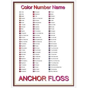 Lista de hilos de anclaje por color, número, nombre - Gráfico de punto de cruz - Gráficos de hilos de anclaje - Inventario - Organización - A4 y carta - PDF
