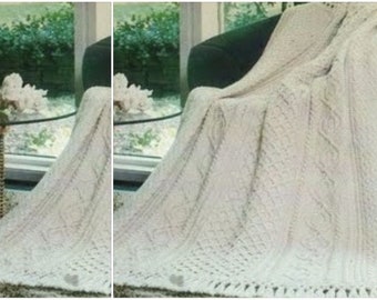 Fisherman Knit Aran Isles - Afghans Knitting Pattern - Country Home Decor - PDF Vintage Knitting Pattern - English