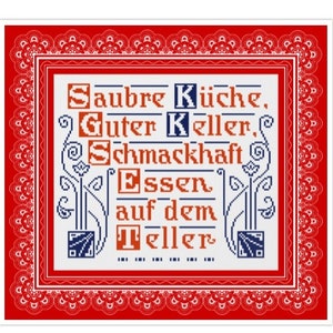 Slogan Cross Stitch Pattern Traditional German Maxims Vintage Sampler PDF Counted German Household Items Reproduction of 19th century