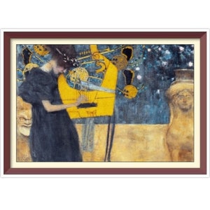Music - Cross Stitch Pattern - Gustav Klimt 1895 - PDF Counted Vintage  Full Cross Stitches - 4 Sizes