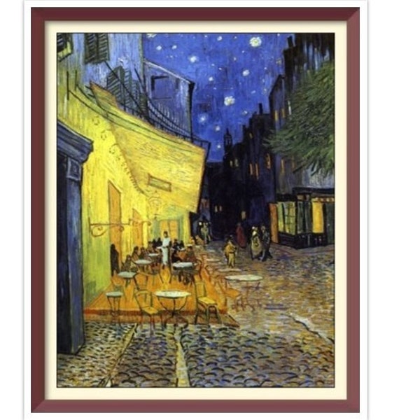 Cafe Terrace Arles Cross Stitch Pattern Vincent Van Gogh 1888 - PDF Counted Vintage - Full Cross Stitches - 5 Sizes
