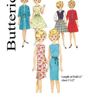 Vintage Sewing Pattern Fashion Dolls 12&quot; Wardrobe Clothes for Dolls 12&quot; Digital Download PDF