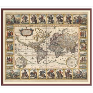 Nova Totius Terrarum Orbis Geographica - Atlaskaart - Visscher Nicolaes 1649-1702 - PDF getelde vintage kruissteekpatroon - 2 maten