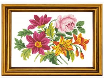 Flower Cross Stitch Pattern - PDF Counted Antique Cross Stitches - Berlin Embroidery