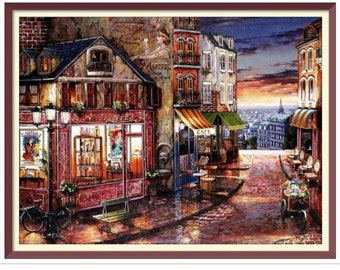Cross Stitch Pattern Street PDF Counted Vintage Full Cross Stitches 4 Sizes