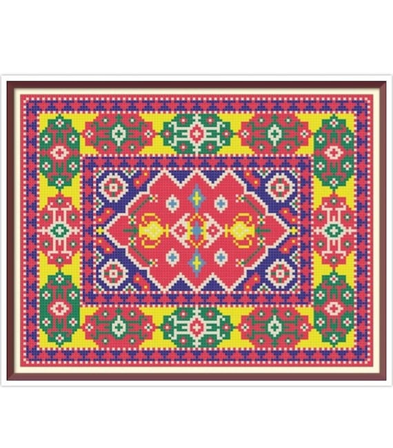 Miniature Oriental Rug Cross Stitch Pattern: Dollhouse Carpet (PDF