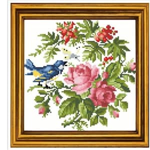 Bird and a Butterfly - Cross Stitch Pattern - PDF Counted Antique Cross Stitches - Antique Flowers - Berlin Embroidery