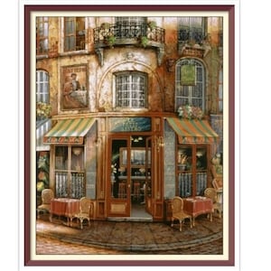 Le Petit Bistro - Cross Stitch Pattern - Street - PDF Counted Vintage  Full Cross Stitches - 4 Sizes