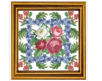Spring Flourish Set Pillow Cross Stitch Pattern - PDF Counted Antique Cross Stitches - Berlin Embroidery