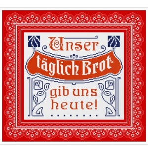 Slogan Cross Stitch Pattern Traditional German Maxims Vintage Sampler PDF Counted German Household Items Reproduction of 19th century