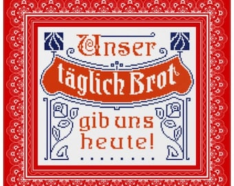 Slogan Cross Stitch Pattern Traditional German Maxims Vintage Sampler PDF Counted German Household Items Reproduction of 19th century