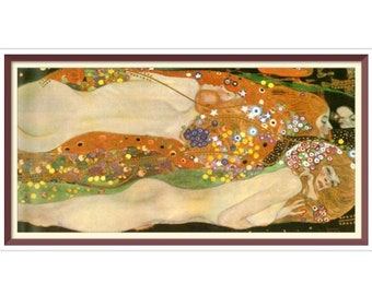 Gustav Klimt Water Serpents Cross Stitch Pattern: Vintage Art (PDF Pattern, 3 Sizes Available)