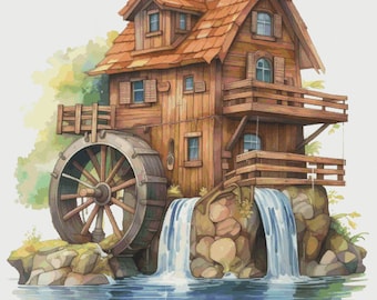 House with Mill Cross Stitch Pattern: River Cottage (PDF Pattern)