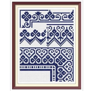 Borders - Cross Stitch Pattern - Corners, Inserts and General Motifs - Antique Sampler PDF Counted Vintage Pattern - Reproduction 1890
