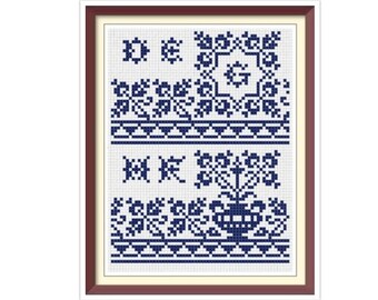 Antique Sampler Cross Stitch Pattern: Borders and Motifs (PDF)