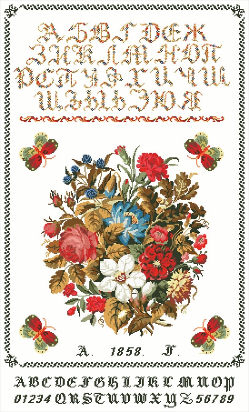 Antique Sampler Cross Stitch Pattern PDF Counted Vintage Cross Stitches