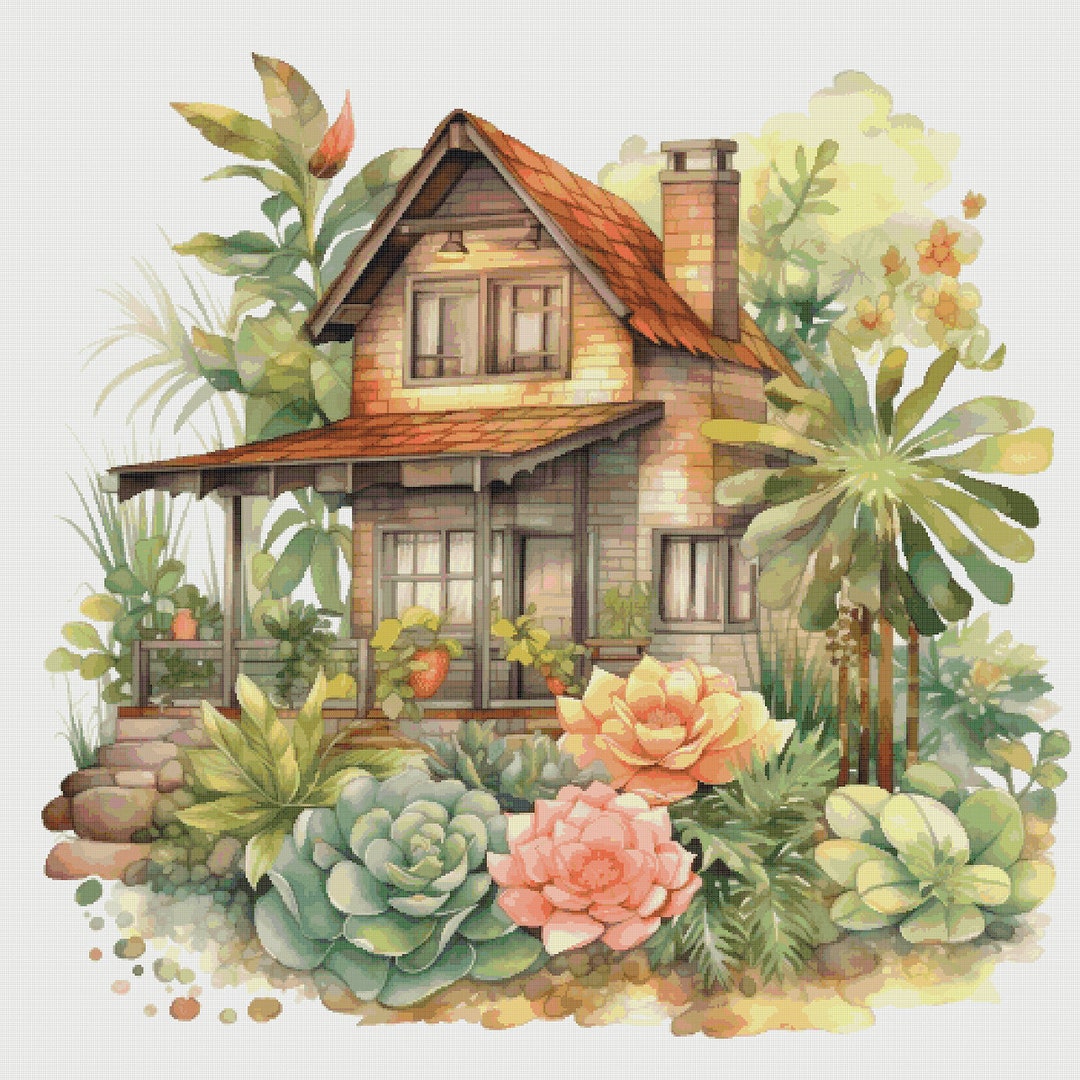 Cottage Garden Cross Stitch Pattern: House in Flowers (PDF) - Etsy