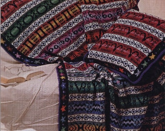 Zodiac Fair Isle Afghan and Pillow - Afghans Knitting Pattern - Country Home Decor - PDF Vintage Knitting Pattern - English