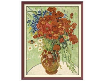 Kreuzstichmuster Van Gogh Mohnblumenfeld - Papierdiagramm, 196 Stiche, DMC Farben