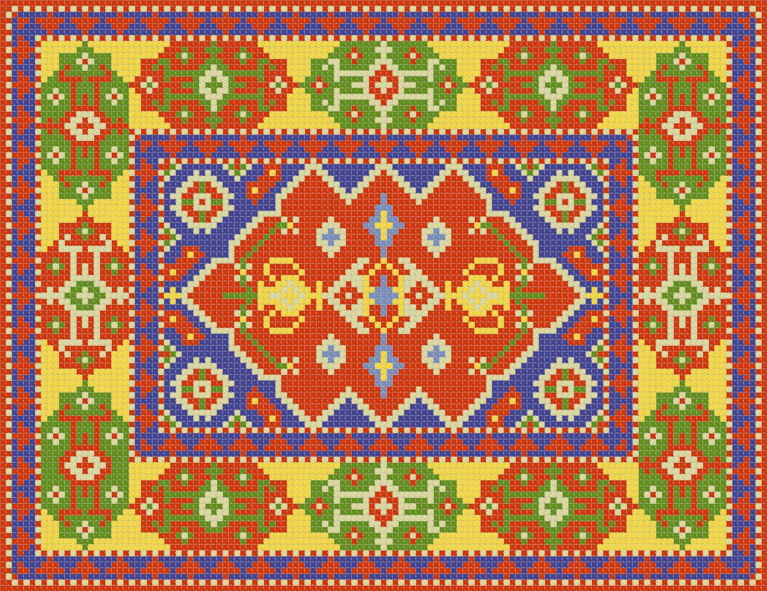 Dollhouse Rug Cross Stitch Pattern: Miniature Antique Geometric