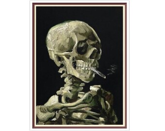 Vincent Van Gogh 1885-1886 Skull With Cigarette Cross Stitch Pattern - PDF Counted Vintage - Full Cross Stitches - 5 Sizes