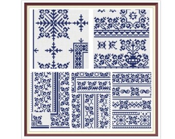 Antique Sampler Cross Stitch Pattern: Borders, Corners, Motifs (PDF)