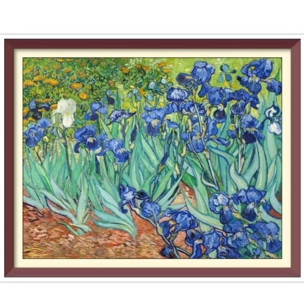 Vincent Van Gogh 1889 Irises Saint-Remy  Cross Stitch Pattern PDF Counted Vintage - Full Cross Stitches - 5 Sizes