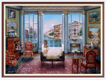Living Room - Cross Stitch Pattern - PDF Counted Vintage  Full Cross Stitches - 4 Sizes