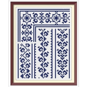 Borders - Cross Stitch Pattern - Corners, Inserts and General Motifs - Antique Sampler PDF Counted Vintage Pattern - Reproduction 1890