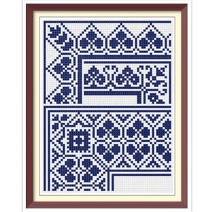 Borders - Cross Stitch Pattern - Corners, Inserts and General Motifs - Antique Sampler PDF Counted Vintage Pattern - Reproduction 1890