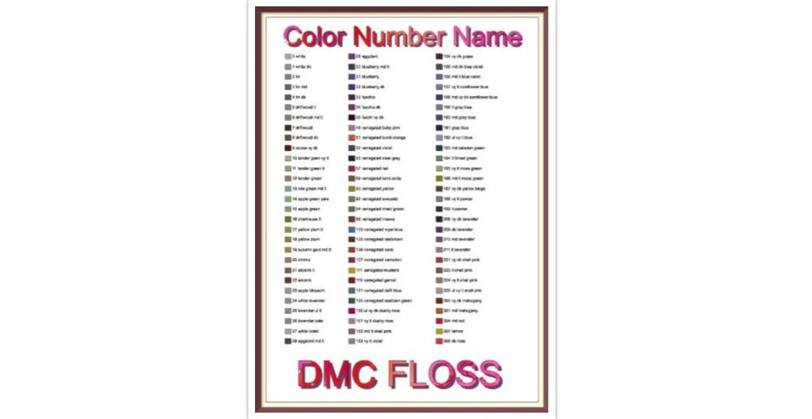 DMC Thread List by Color, Number, Name Cross Stitch Chart DMC Thread