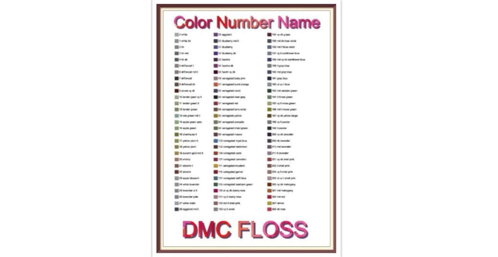 DMC Thread Color Chart: Cross Stitch Inventory (PDF) - Etsy