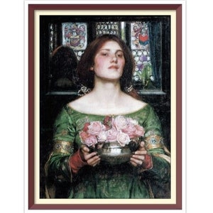 PDF Patrón de punto de cruz vintage contado - Gather Ye Rosebuds While Ye May - John William Waterhouse 1908 - Puntos de cruz completos - 4 tamaños