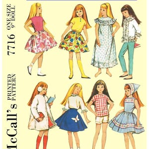 Vintage Sewing Pattern Fashion Dolls 9&quot; Wardrobe Clothes for Dolls 9&quot; Digital Download PDF