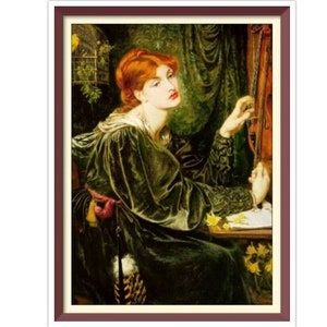PDF Patrón de punto de cruz vintage contado - Veronica Veronese - Dante Gabriel Rossetti 1870-1872 - Puntos de cruz completos - 3 tamaños