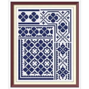 Borders - Cross Stitch Pattern - Corners, Inserts and General Motifs - Antique Sampler PDF Counted Vintage Pattern - Reproduction 1890