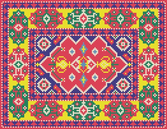 Miniature Oriental Rug Cross Stitch Pattern: Dollhouse Carpet (PDF