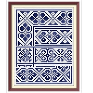 Borders - Cross Stitch Pattern - Corners, Inserts and General Motifs - Antique Sampler PDF Counted Vintage Pattern - Reproduction 1890