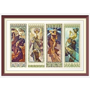 Moonlight, Polar Star, Morning Star and Evening Star - PDF Counted Vintage Cross Stitch Pattern - Alphonse Mucha 1897 - 5 Sizes