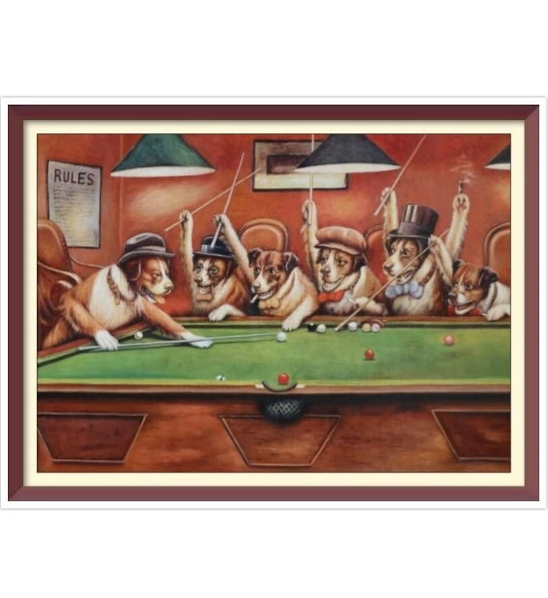 PDF Counted Vintage Cross Stitch Pattern - Dogs Playing Pool - Cassius ...