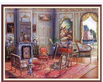 Living Room - Cross Stitch Pattern - PDF Counted Vintage  Full Cross Stitches - 4 Sizes