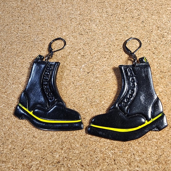 combat boot earrings, black and yellow earrings dangle, academia jewelry, doc martens charms, big earrings  for women, goth gifts for her