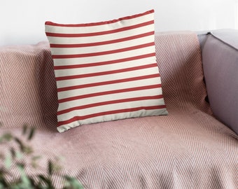 New England stripe pattern cushion in red and white coastal romance | New England style of living | Home accessories | US home
